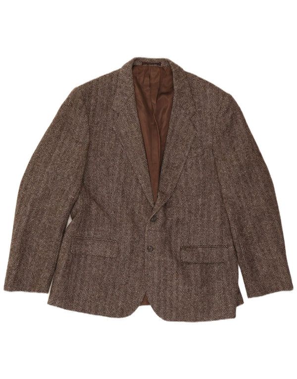 Jaqueta blazer masculina de 2 botões Four Seasons Reino Unido 48 4XL lã espinha de peixe marrom