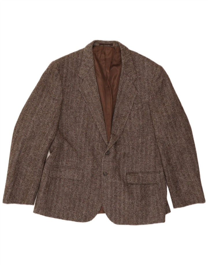 Jaqueta blazer masculina de 2 botões Four Seasons Reino Unido 48 4XL lã espinha de peixe marrom