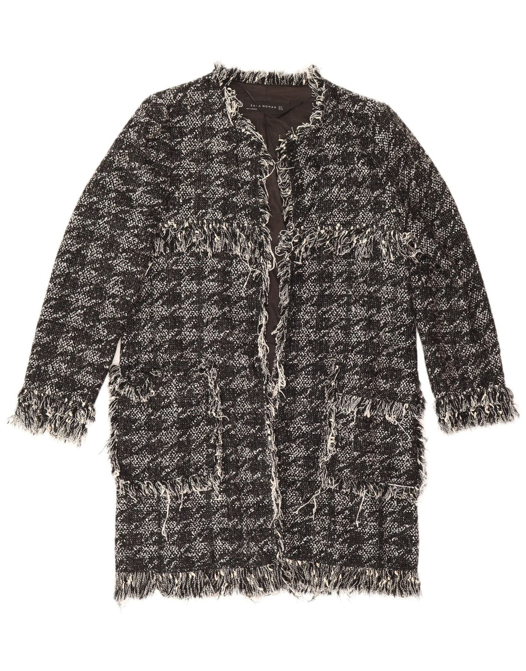Sobretudo aberto feminino Zara Reino Unido 10 pequeno algodão houndstooth preto