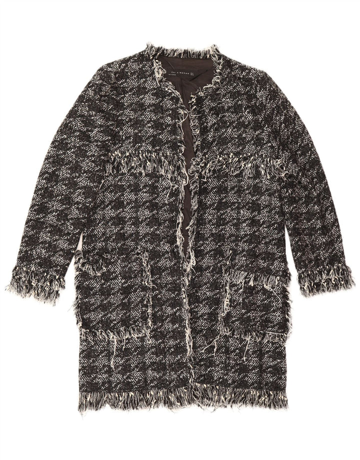 Sobretudo aberto feminino Zara Reino Unido 10 pequeno algodão houndstooth preto