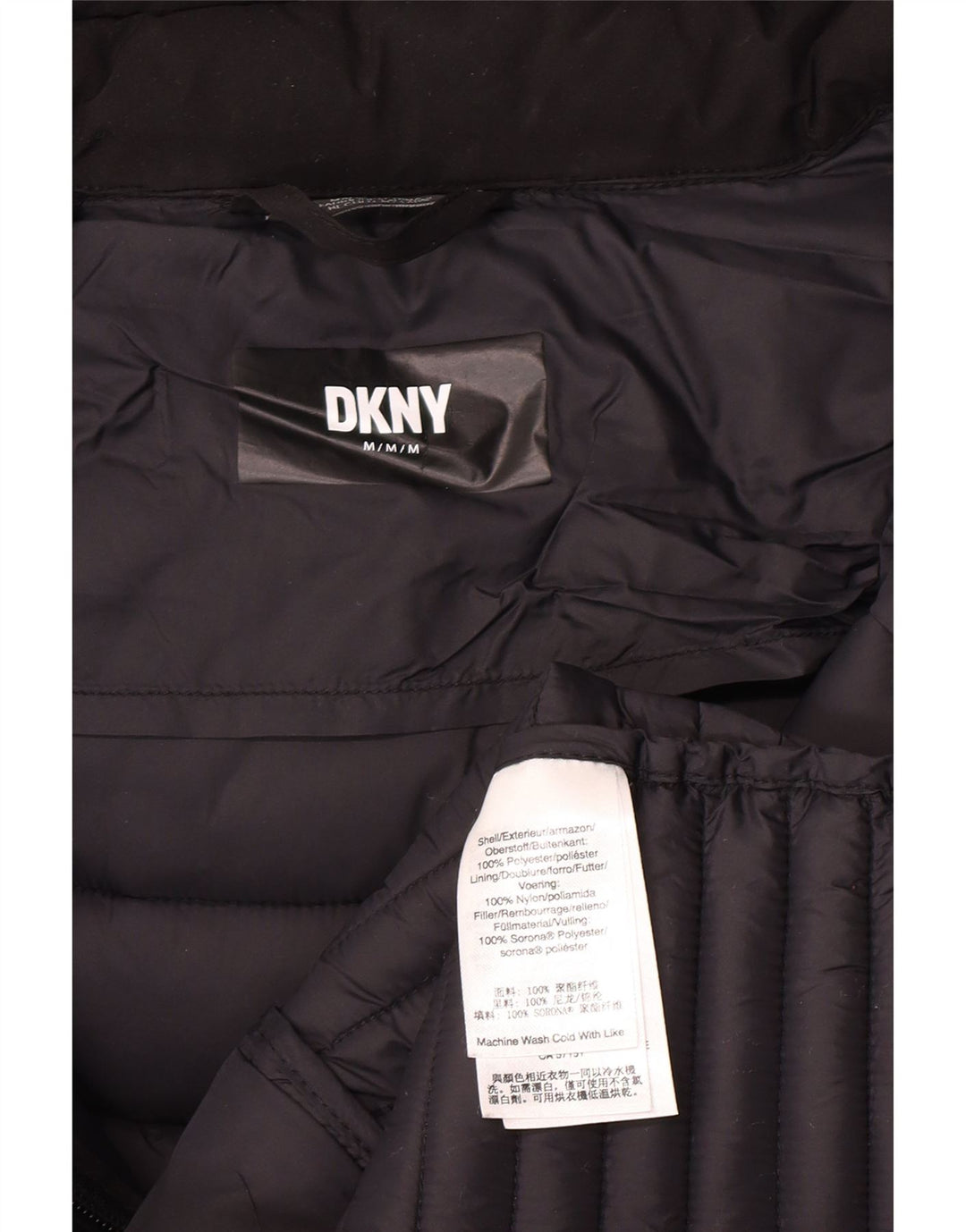 Casaco acolchoado com capuz feminino Dkny UK 12 poliéster preto médio
