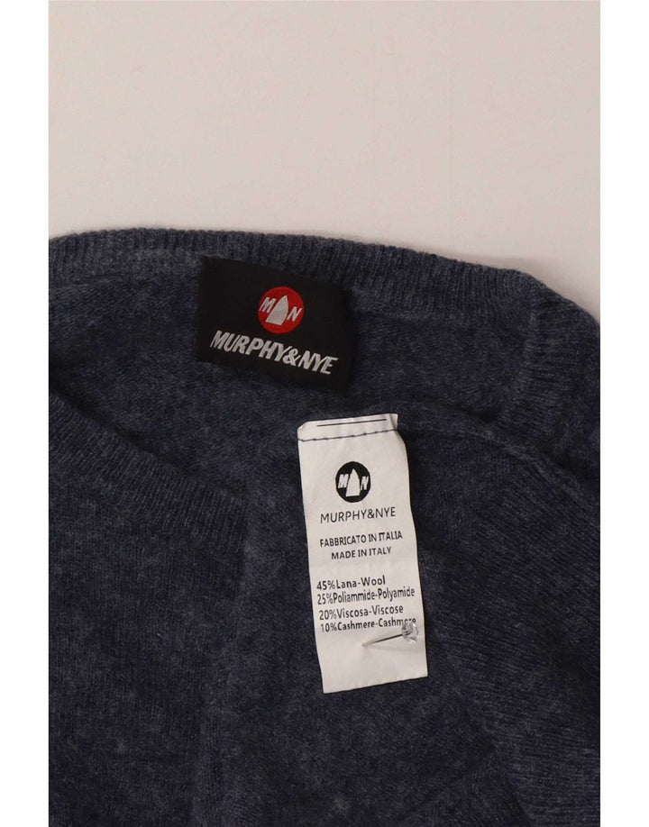 Suéter masculino Murphy & Nye com gola redonda, lã manchada azul marinho médio