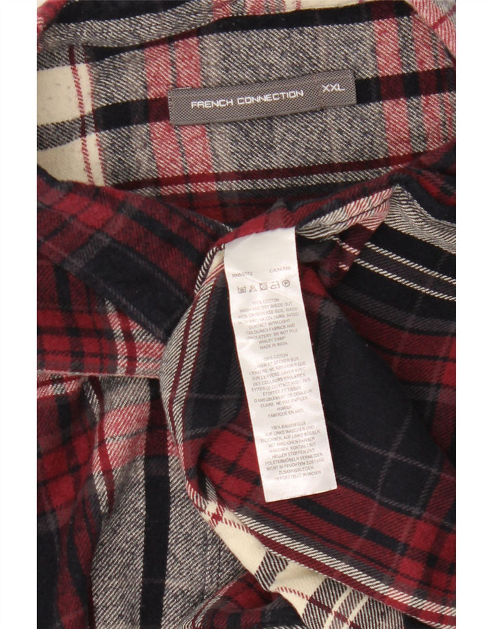 Camisa masculina de flanela French Connection 2XL algodão xadrez Borgonha