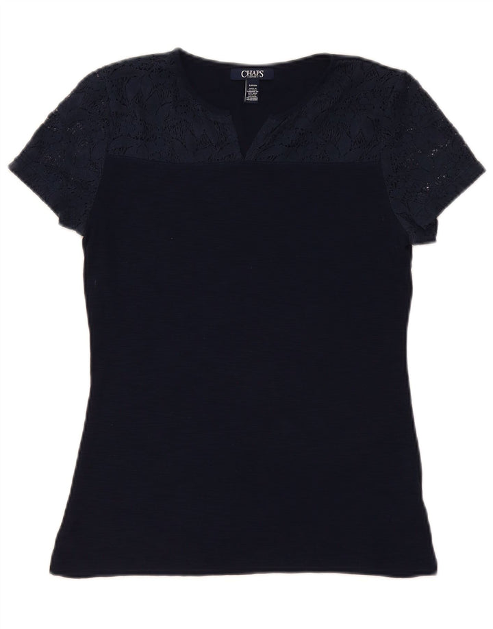 Blusa feminina Chaps UK 10 pequena algodão floral azul marinho