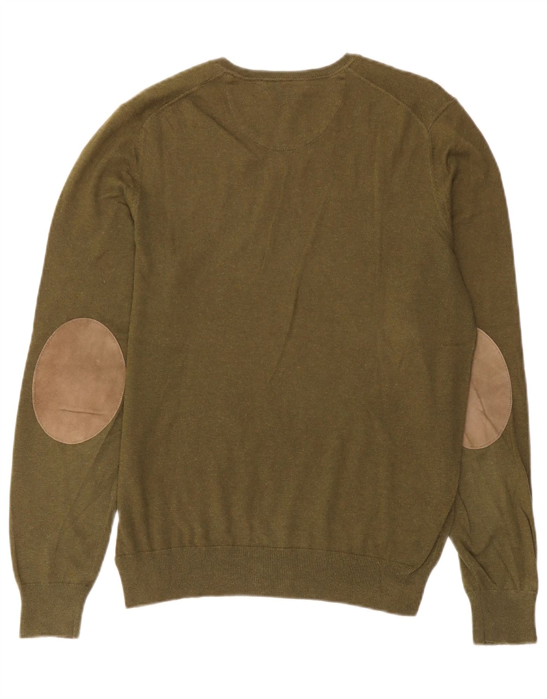 Suéter masculino Massimo Dutti com decote em V, algodão cáqui médio