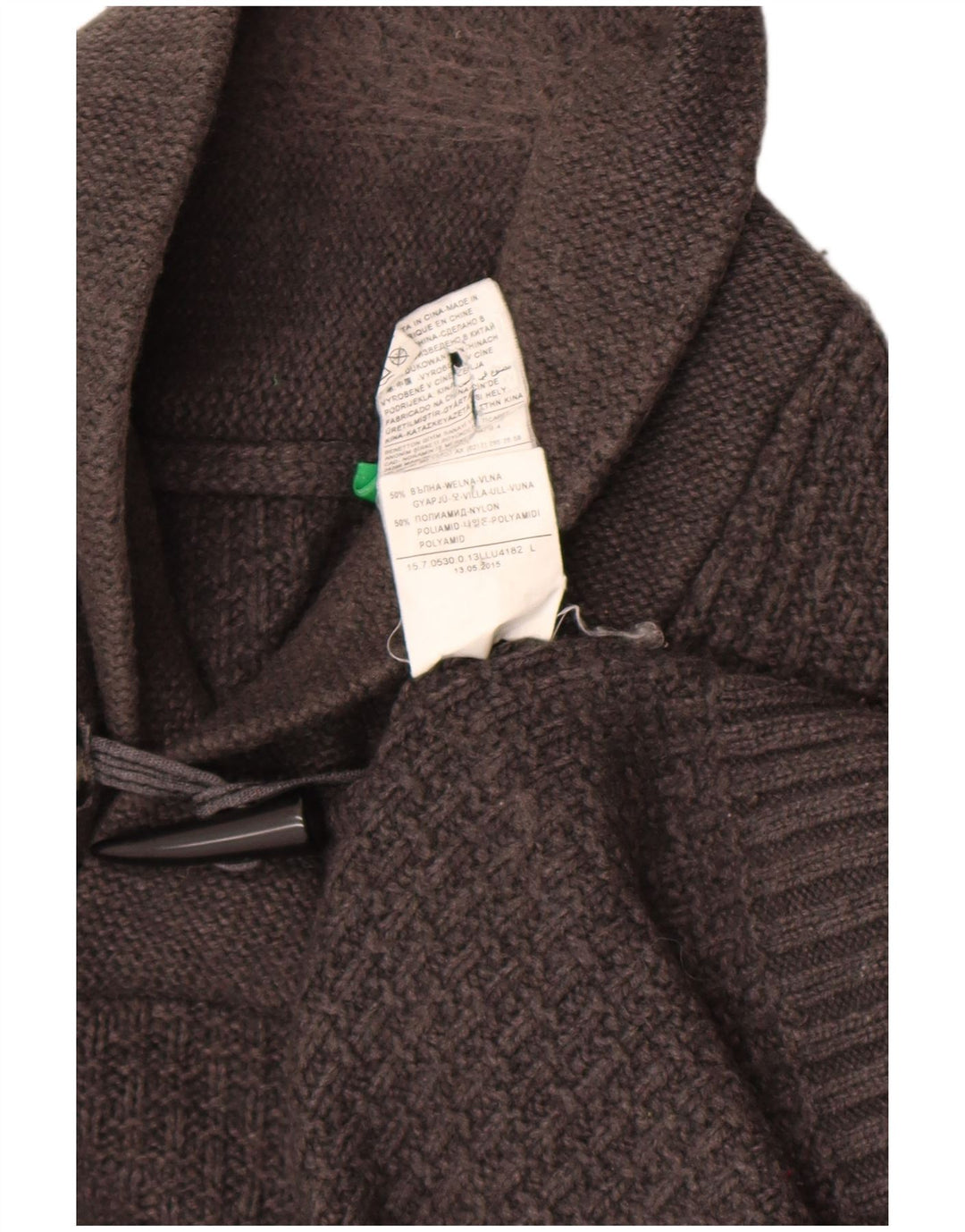 Suéter masculino Benetton com gola xale e lã cinza grande