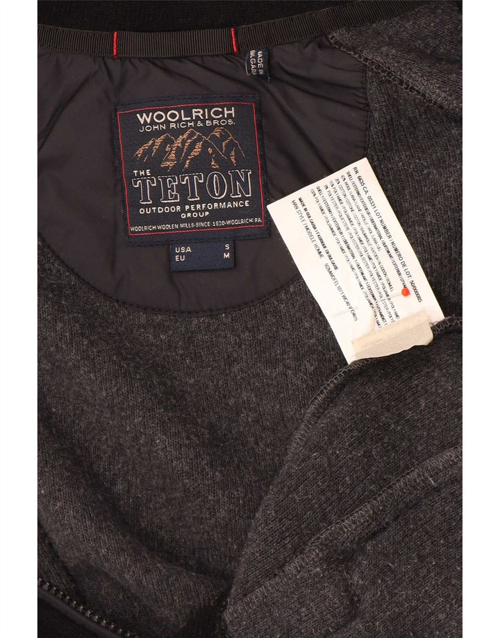 Woolrich Suéter masculino cardigã pequeno de lã colorblock preto