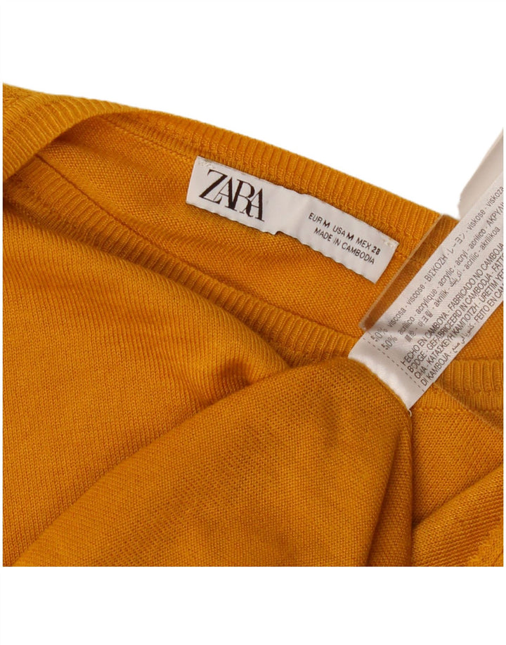 Zara Suéter feminino oversized com gola canoa Reino Unido 14 viscose amarela média