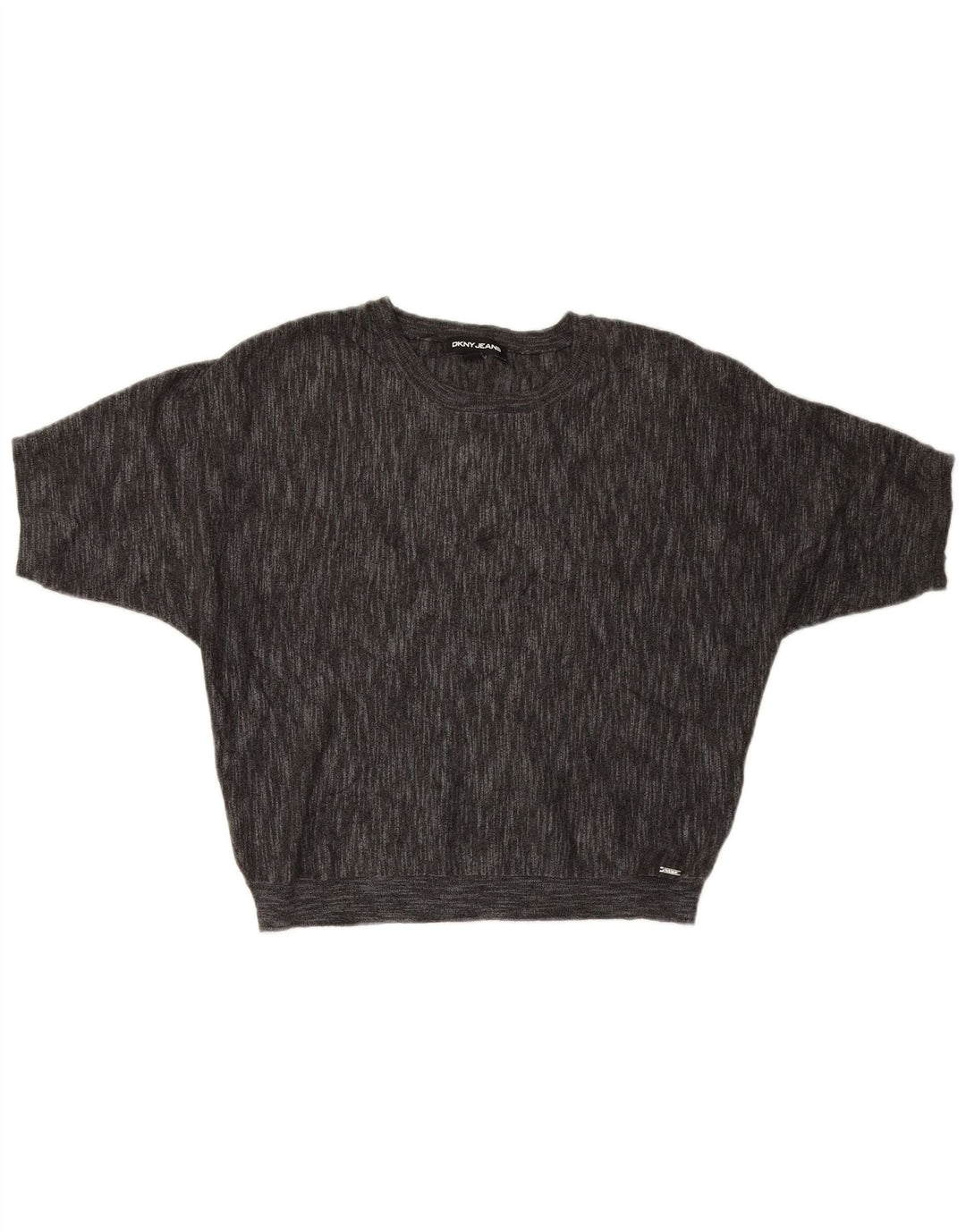 Suéter feminino Dkny de manga curta com gola redonda Reino Unido 14 viscose cinza médio