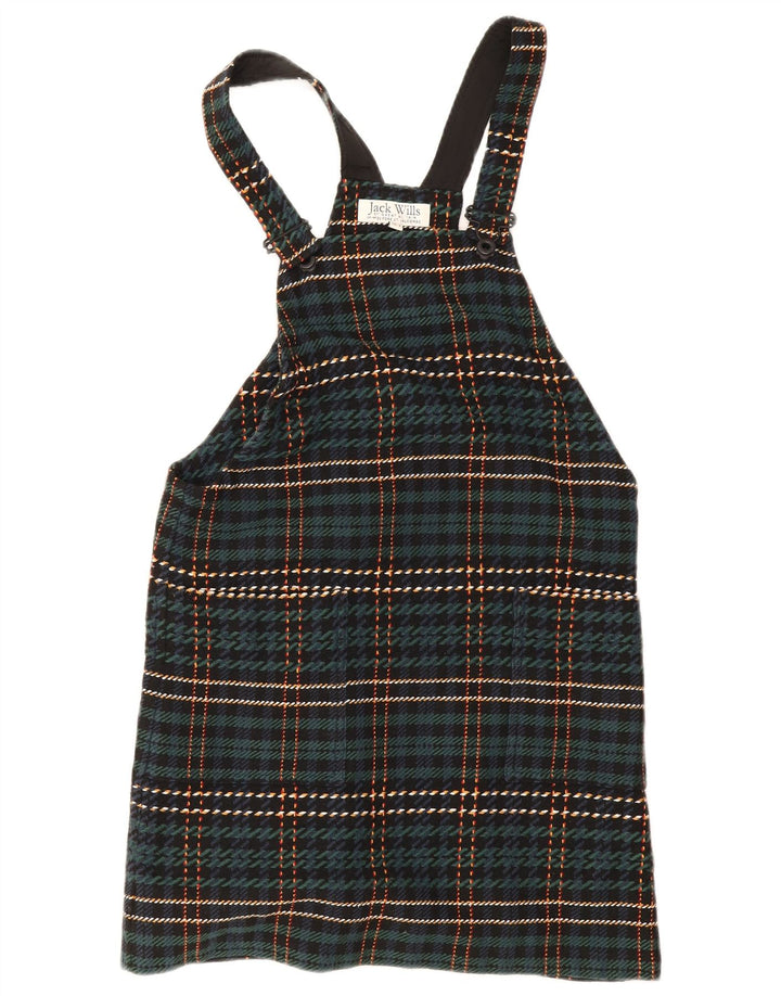 Vestido Dungaree feminino Jack Wills Reino Unido 8 pequeno poliéster xadrez verde