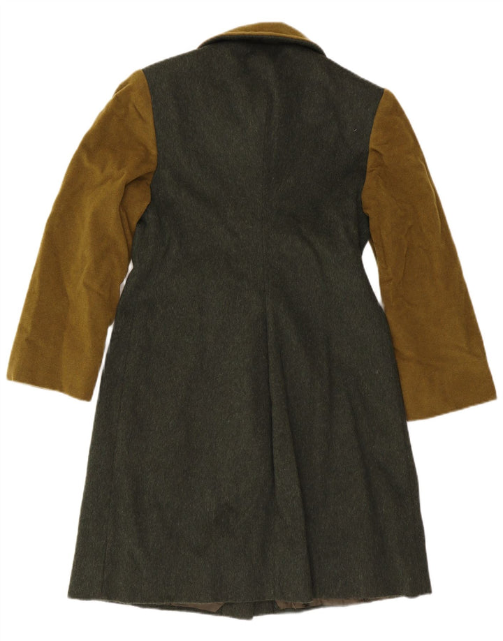Sobretudo feminino vintage UK 10 pequeno bloco colorido verde