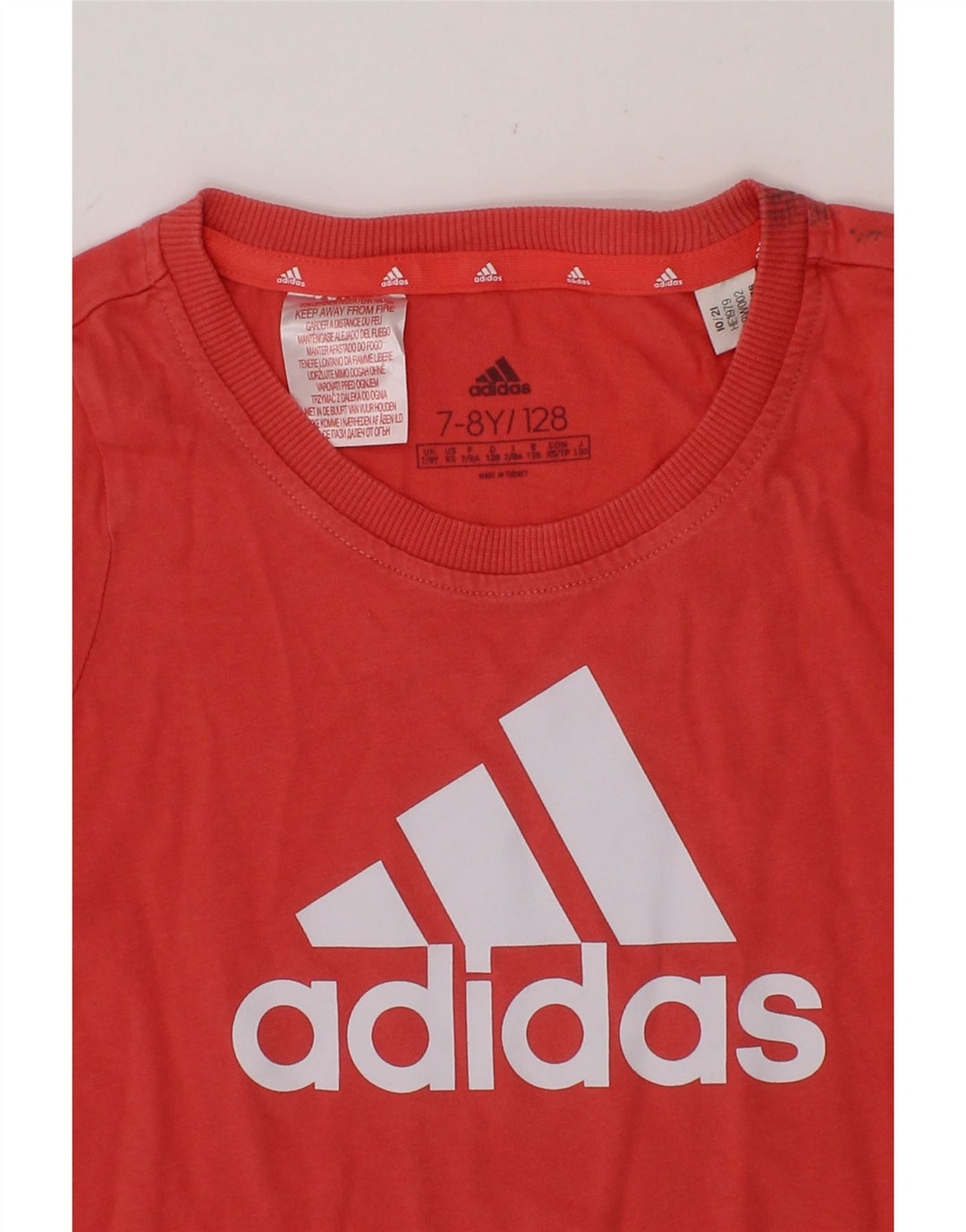 ADIDAS Girls Graphic T-Shirt Top 7-8 Years Red Vintage Adidas and Second-Hand Adidas from Messina Hembry 