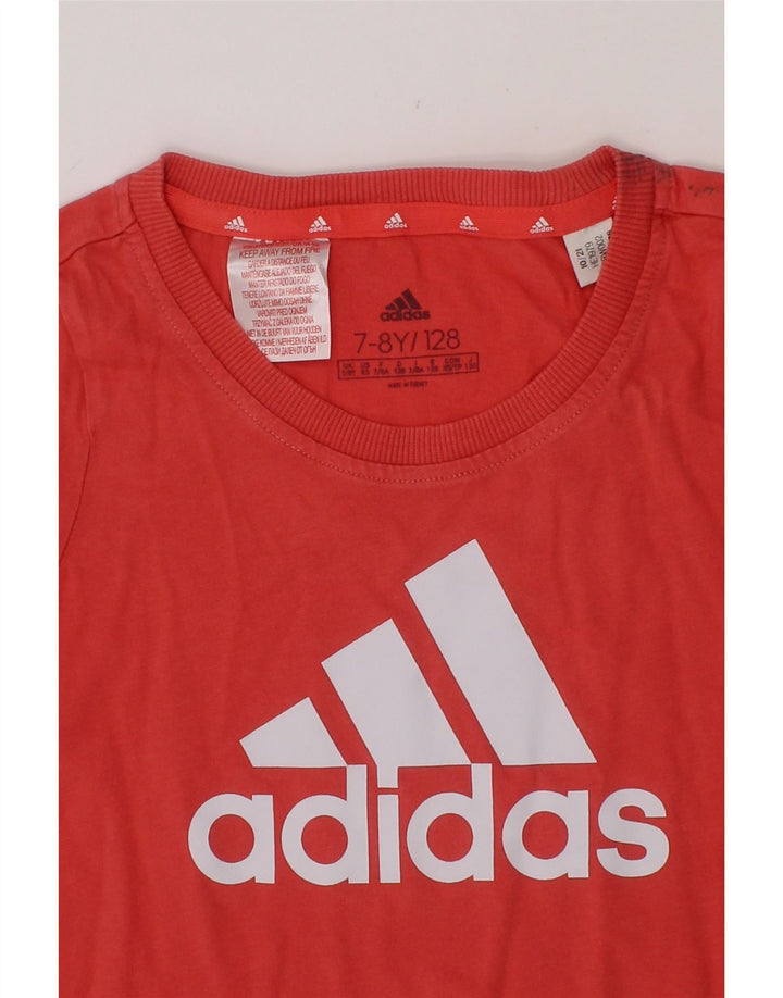 ADIDAS Girls Graphic T-Shirt Top 7-8 Years Red Vintage Adidas and Second-Hand Adidas from Messina Hembry 