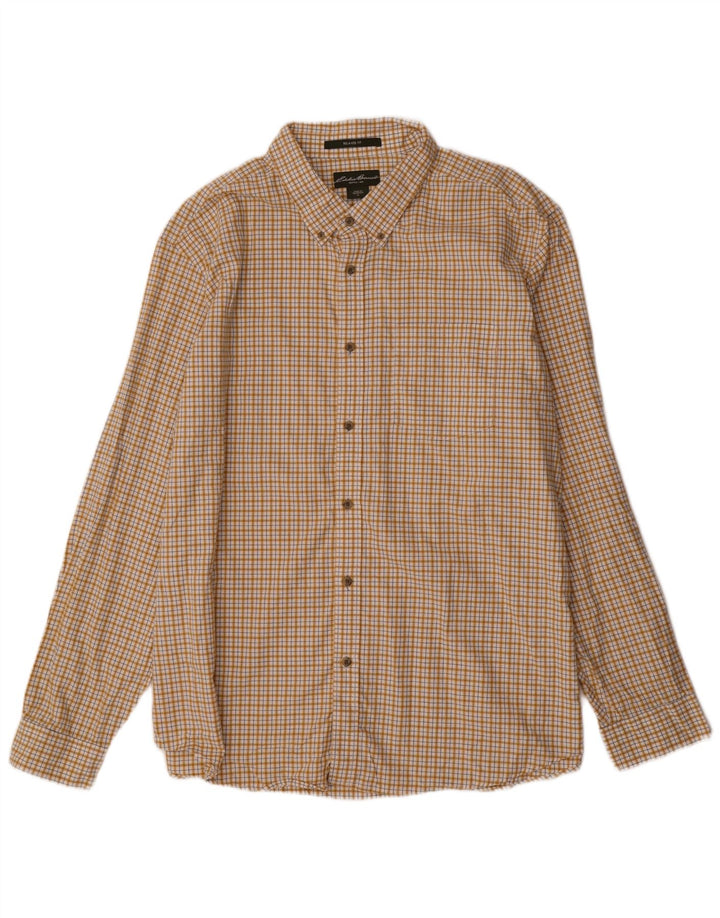 EDDIE BAUER Camisa masculina de flanela com ajuste relaxado XL de algodão xadrez amarelo