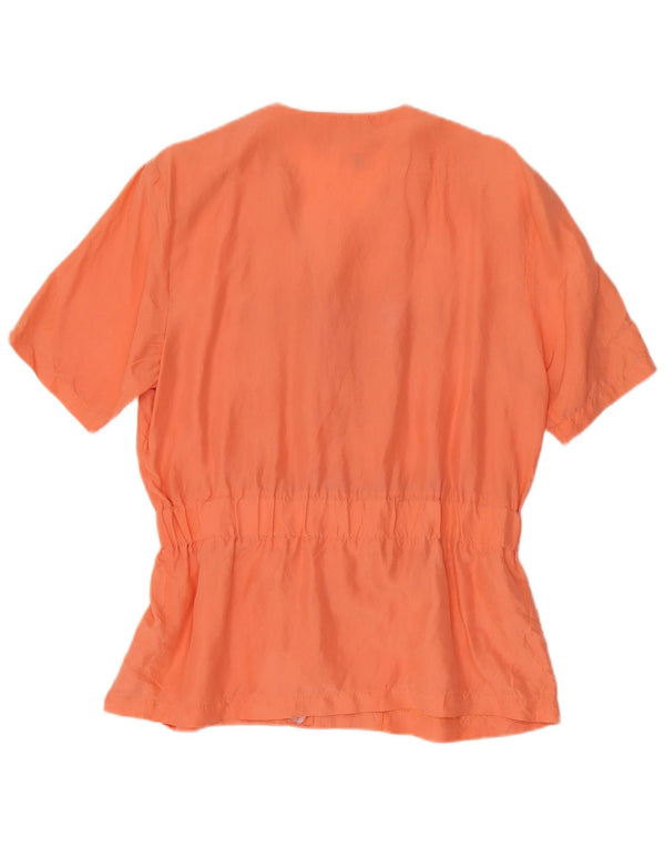 Blusa feminina vintage de manga curta UK 12 seda laranja média
