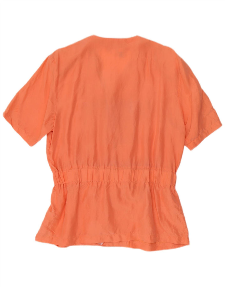Blusa feminina vintage de manga curta UK 12 seda laranja média