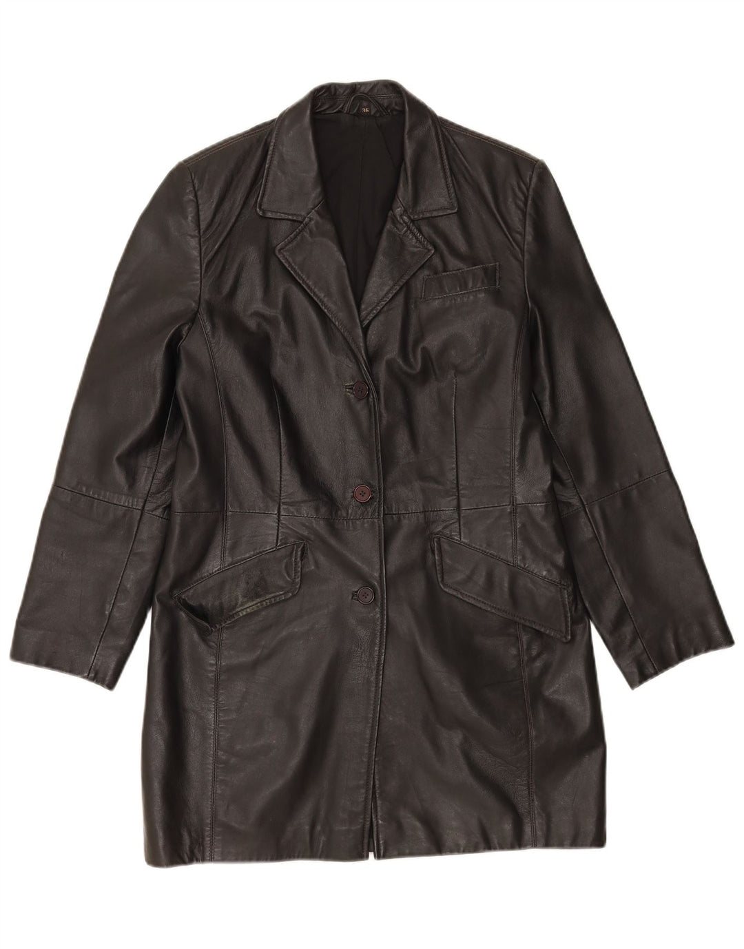 Casaco de couro superdimensionado feminino vintage UE 36 couro preto pequeno