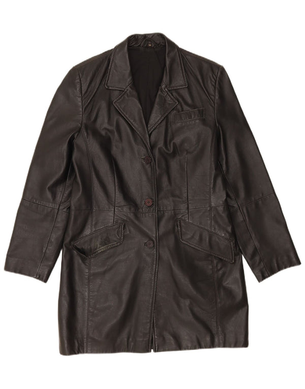 Casaco de couro superdimensionado feminino vintage UE 36 couro preto pequeno