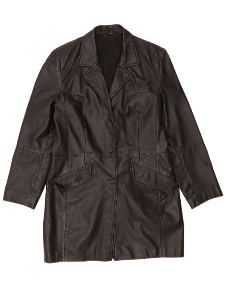 Casaco de couro superdimensionado feminino vintage UE 36 couro preto pequeno