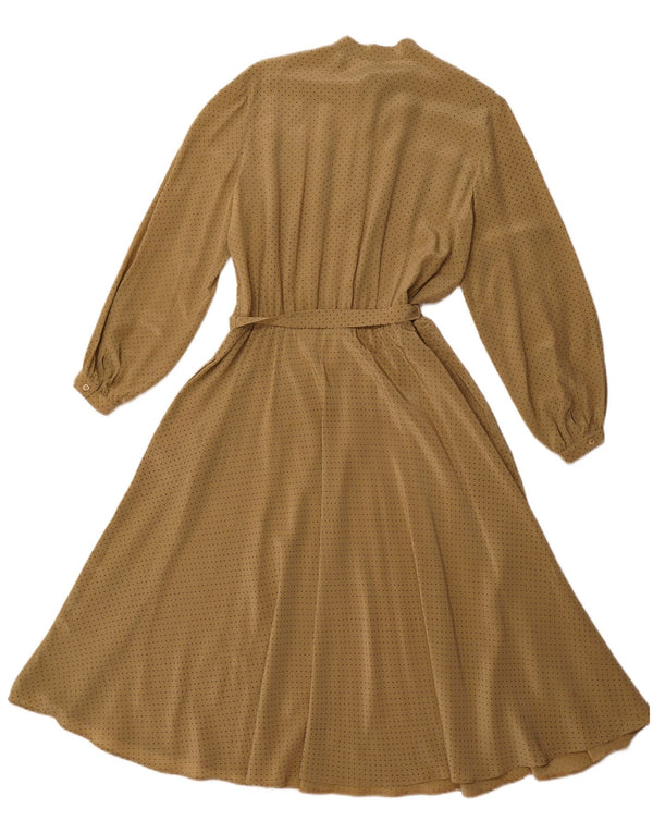 Vestido maxi feminino VINTAGE com gravata frontal e manga comprida UE 44 XL marrom manchado