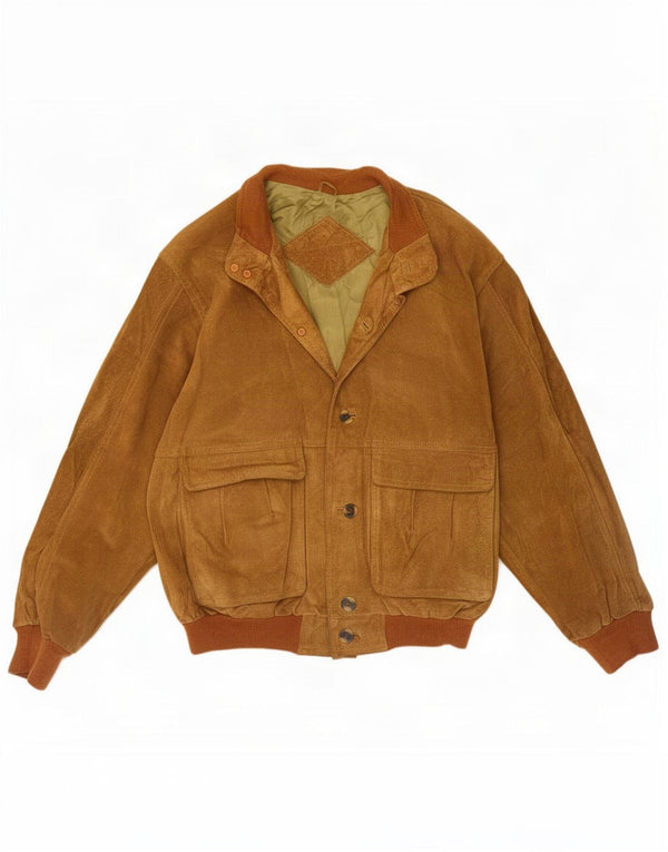Jaqueta bomber masculina vintage de camurça IT 50 grande couro marrom
