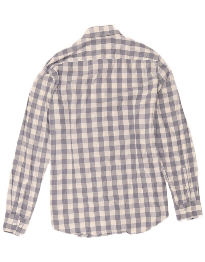 Camisa masculina Hugo Boss Slim Fit tamanho 15 1/2 algodão xadrez azul médio