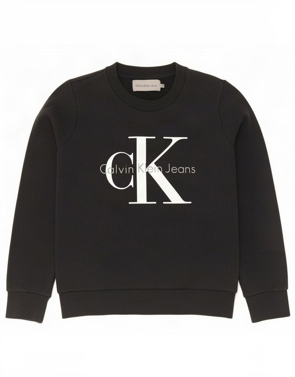 Calvin Klein Jeans feminino moletom gráfico jumper UK 14 médio preto