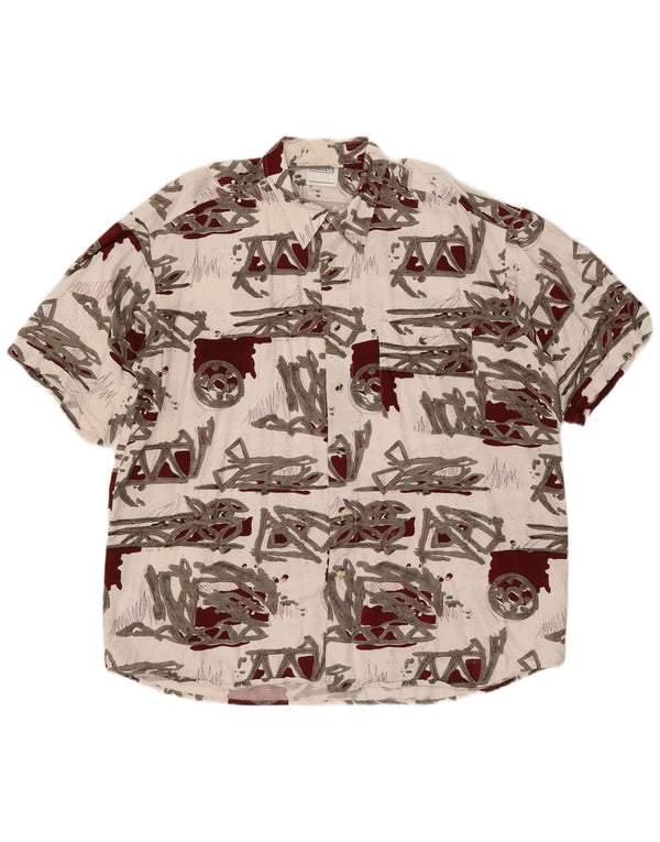 Camisa masculina de manga curta com padrão abstrato Via Cortesa XL branca