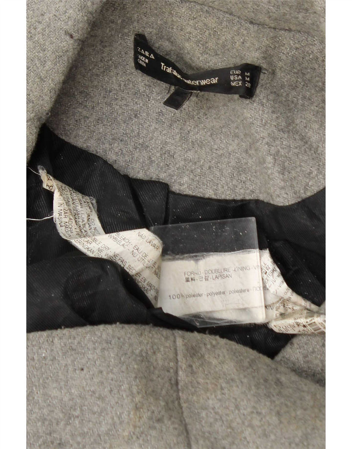 Casaco feminino Zara com peito duplo UK 14 poliéster cinza médio