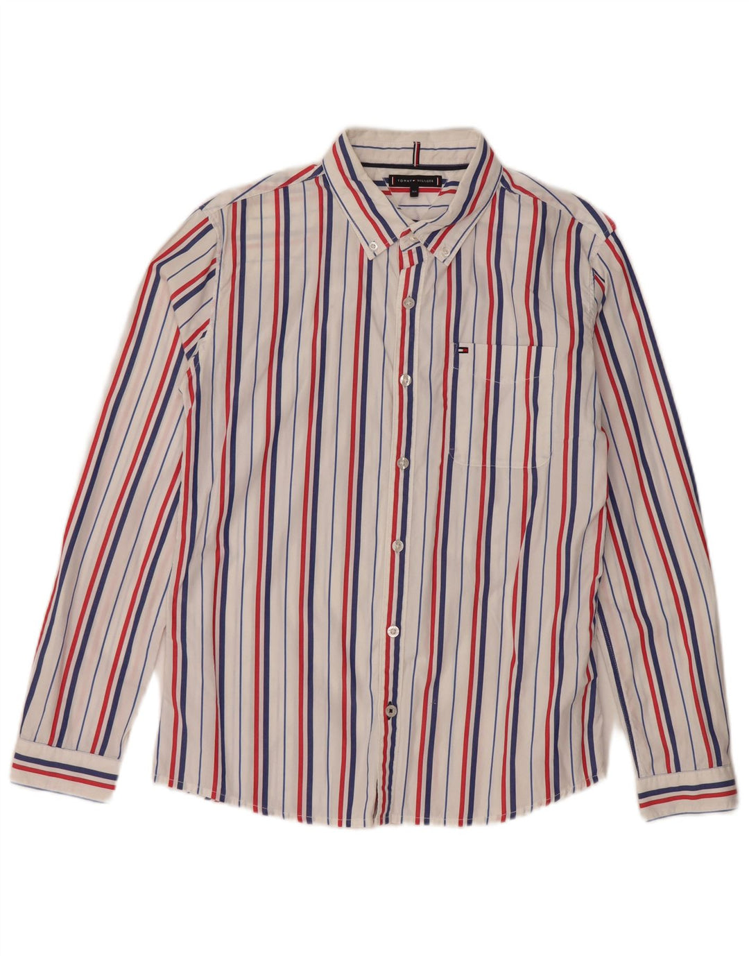 Camisa masculina TOMMY HILFIGER 13-14 anos algodão listrado branco