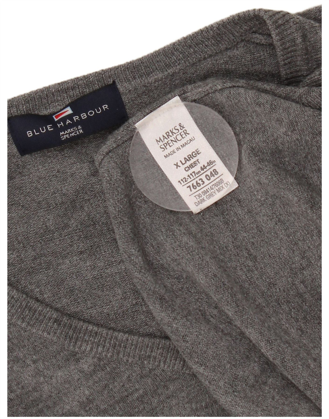 Suéter masculino Marks & Spencer com decote em V XL cinza acrílico