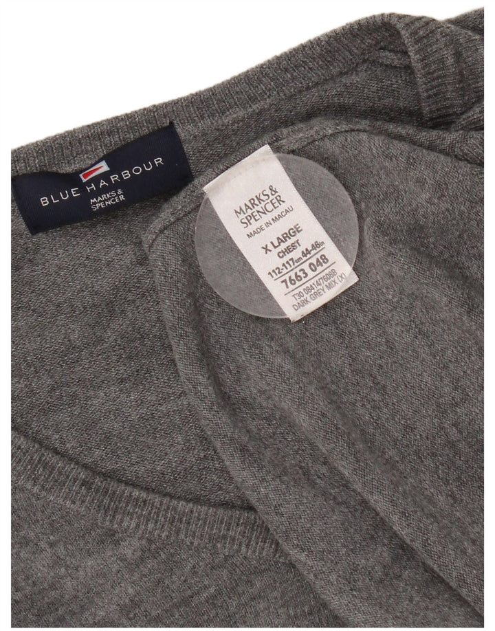 Suéter masculino Marks & Spencer com decote em V XL cinza acrílico