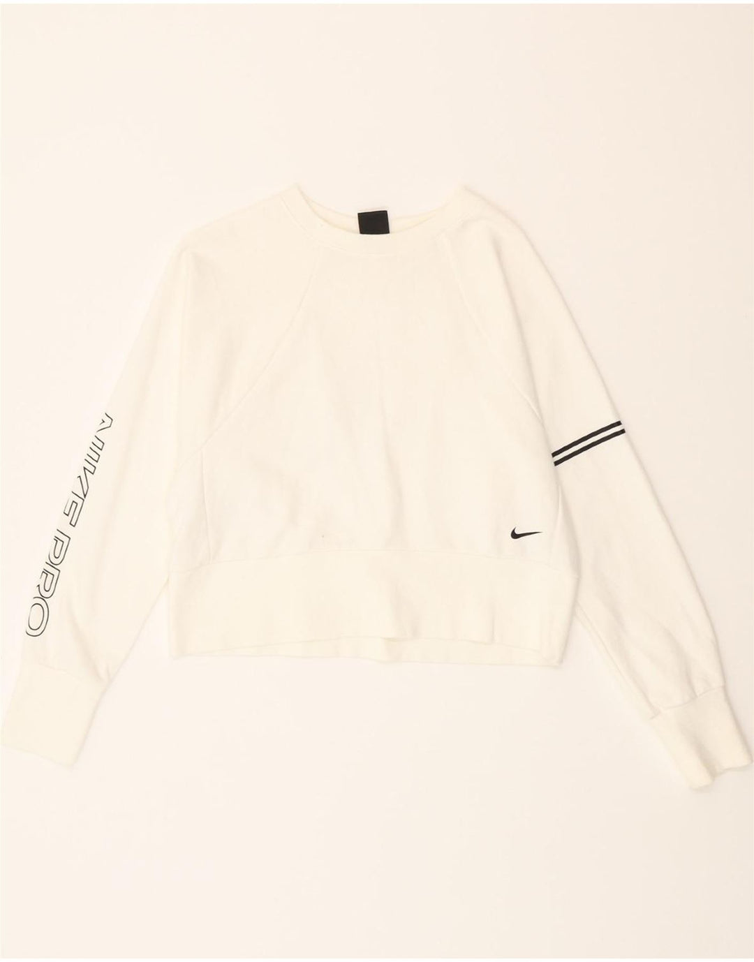 NIKE Womens Dri Fit Oversized Crop Sweatshirt Jumper UK 6 XS White Cotton Vintage Nike and Second-Hand Nike from Messina Hembry 