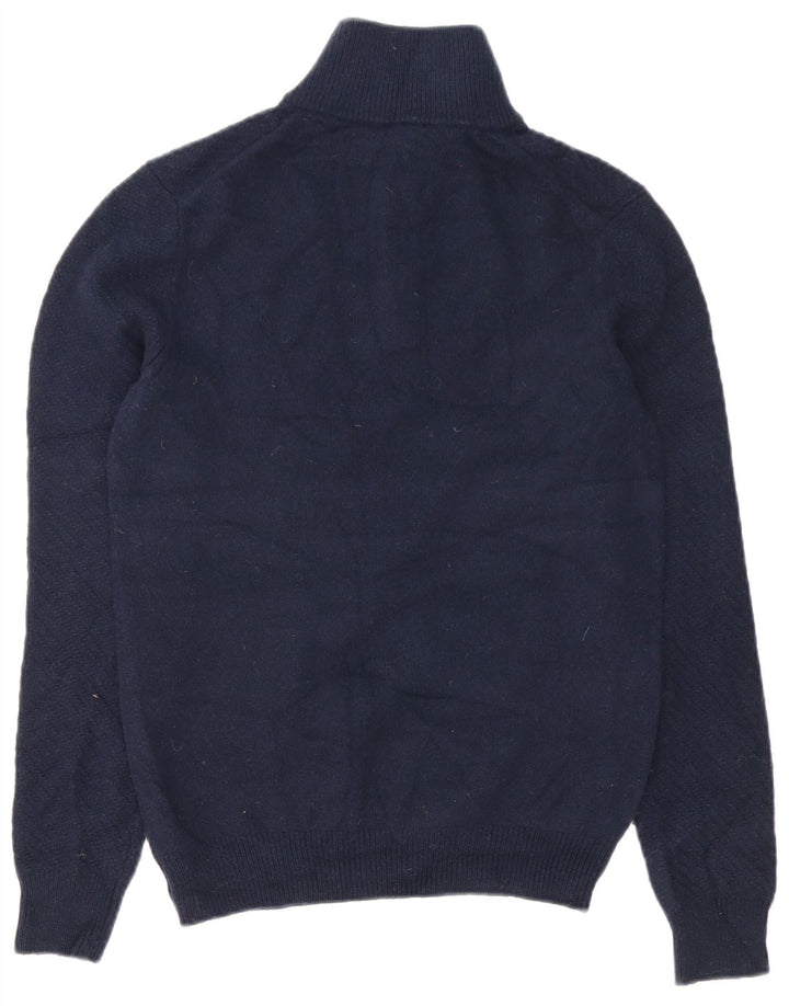 Suéter masculino Reiss com zíper e gola alta de lã azul marinho médio