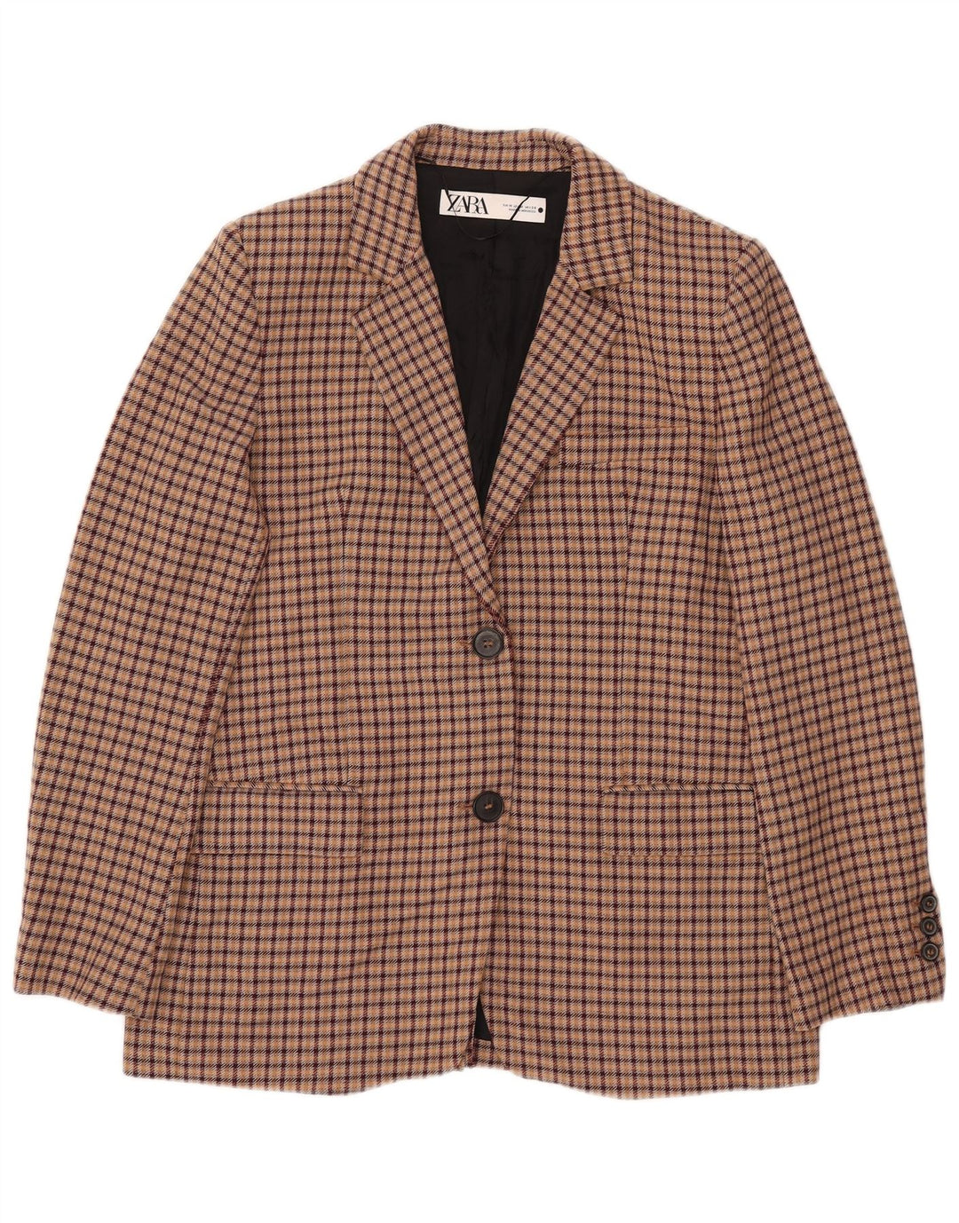 Jaqueta blazer feminina de 2 botões ZARA Reino Unido 14 viscose xadrez marrom médio