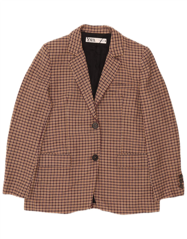 Jaqueta blazer feminina de 2 botões ZARA Reino Unido 14 viscose xadrez marrom médio