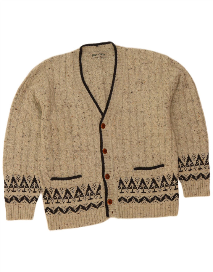 Suéter cardigã masculino vintage IT 50 lã Fair Isle cinza médio