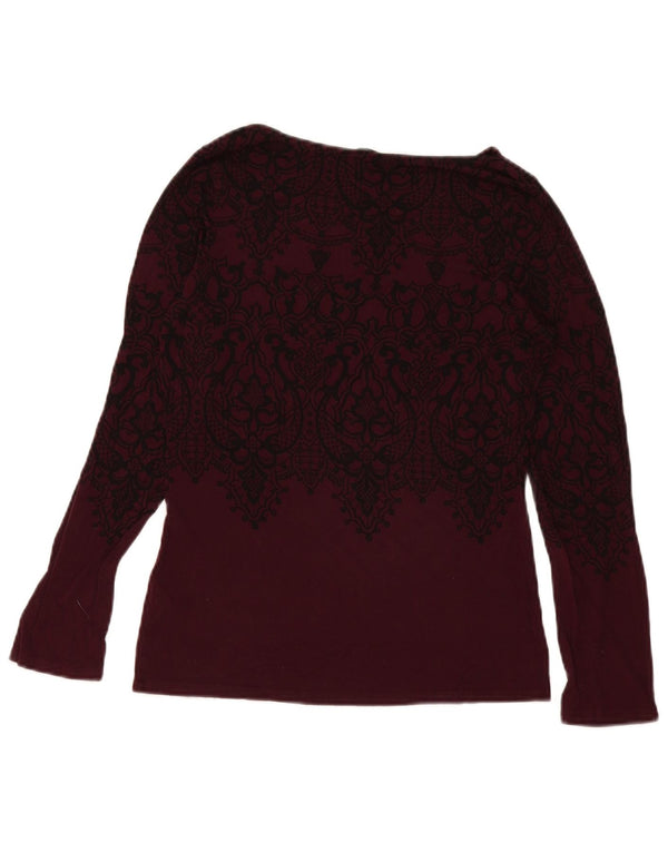 Top feminino Oasis de manga comprida UK 12 médio Borgonha Paisley Viscose