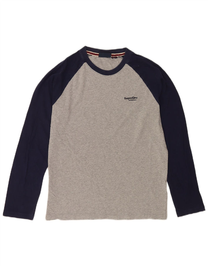 Top masculino Superdry manga comprida cinza médio algodão colorblock