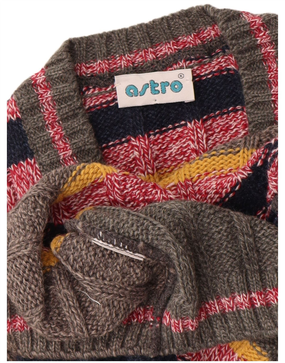 Suéter cardigã feminino vintage UK 12 médio listrado multicolorido