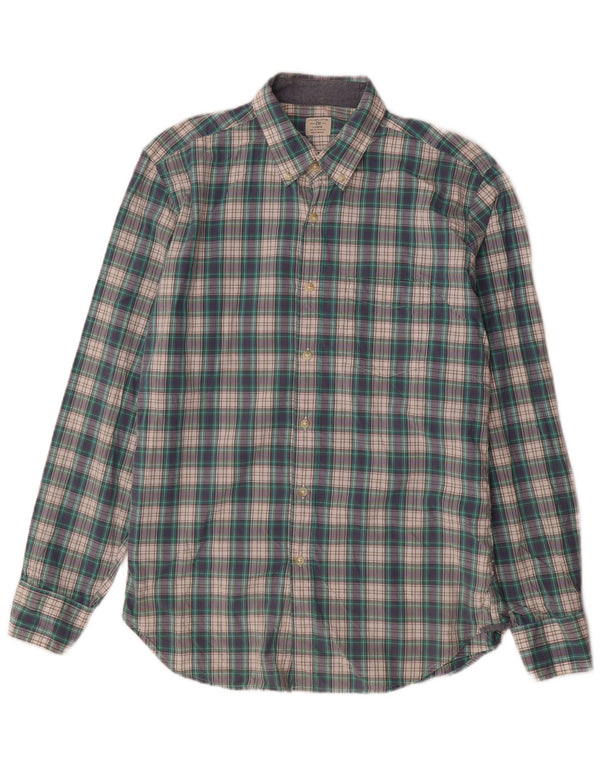 Camisa masculina J. CREW tamanho 15 1/2 algodão xadrez verde médio