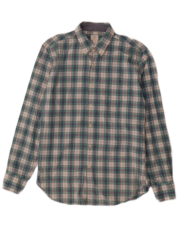 Camisa masculina J. CREW tamanho 15 1/2 algodão xadrez verde médio
