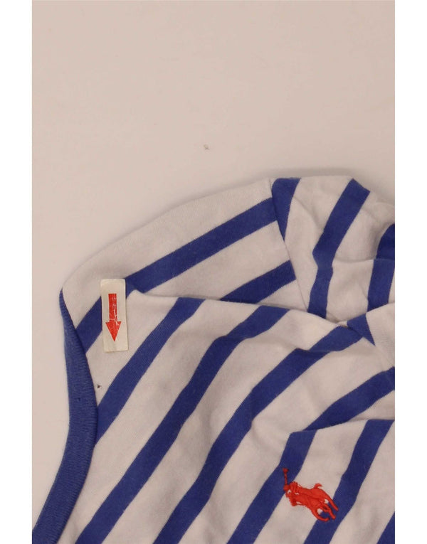 Camiseta feminina Ralph Lauren UK 12 algodão listrado branco médio