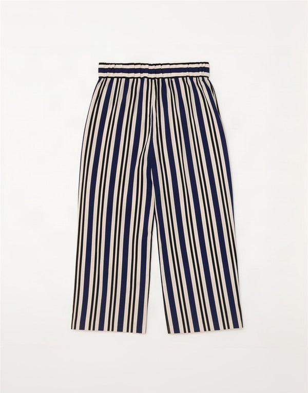 Calça feminina Zara com perna larga cortada grande W32 L25 listrada azul marinho