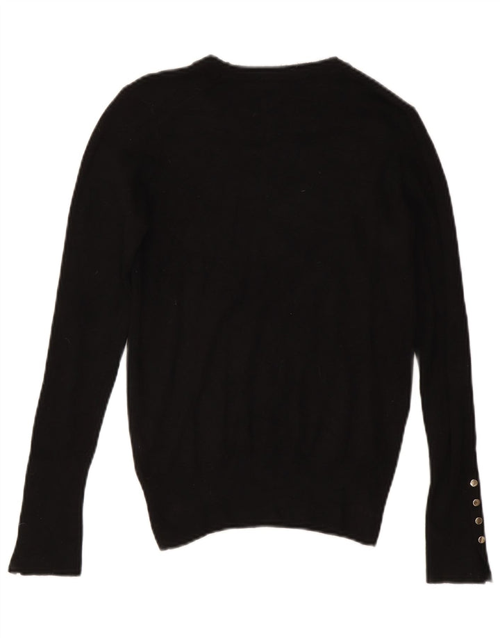 Suéter feminino Zara com gola redonda e viscose preta média UK 12