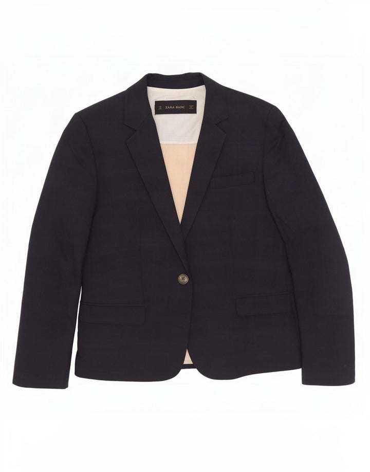 Jaqueta blazer feminina Zara com 1 botão Reino Unido 12 algodão azul marinho médio