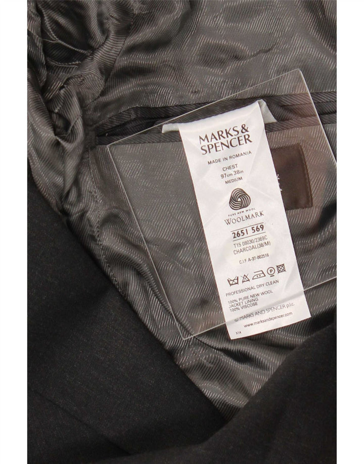 Jaqueta blazer masculina de 2 botões Marks & Spencer Reino Unido 38 médio preto lã nova