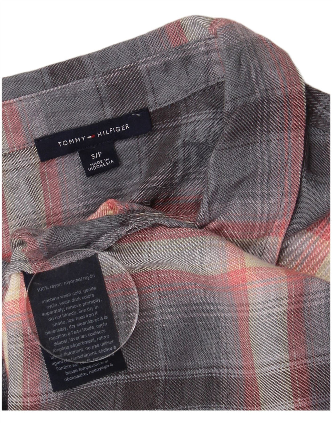 Camisa Tommy Hilfiger Feminina UK 10 Pequena Cinza Check Rayon