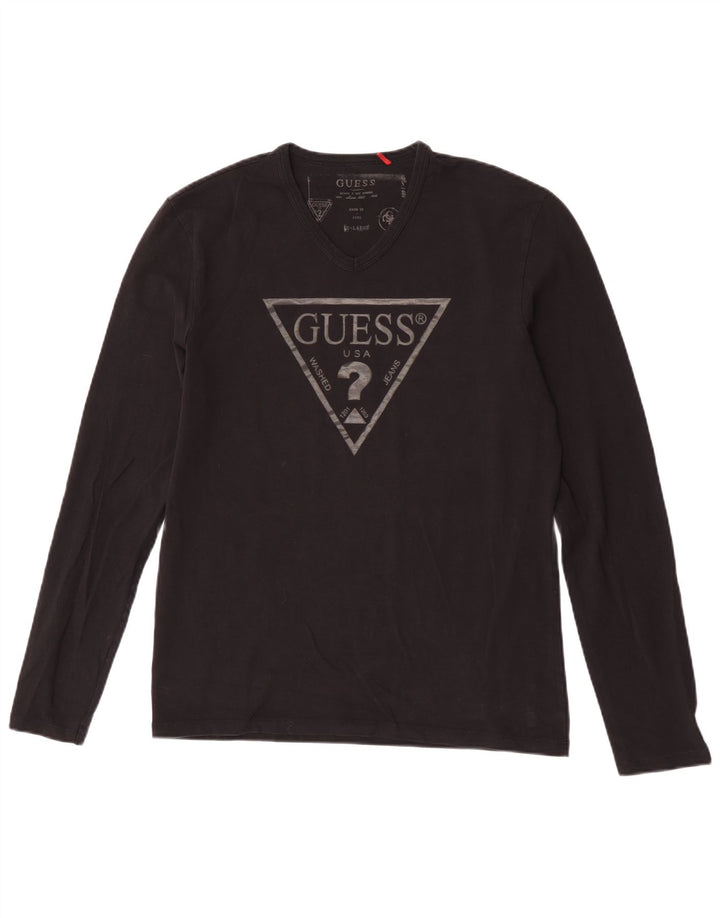 Guess Mens Gráfico Top Manga Longa XL Preto Algodão