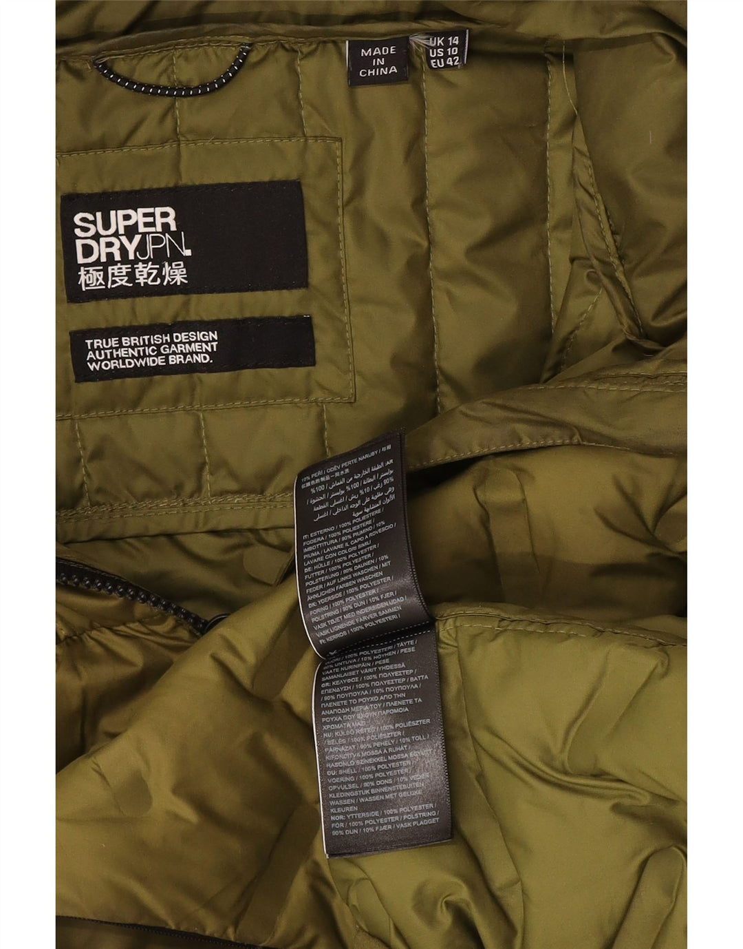 Jaqueta acolchoada com capuz masculina Superdry UK 14 poliéster verde grande